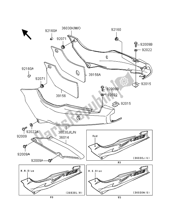 Tutte le parti per il Coperture Laterali E Copertura A Catena del Kawasaki GPZ 500S 1995