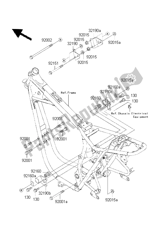 Todas as partes de Montagem Do Motor do Kawasaki W 650 2001