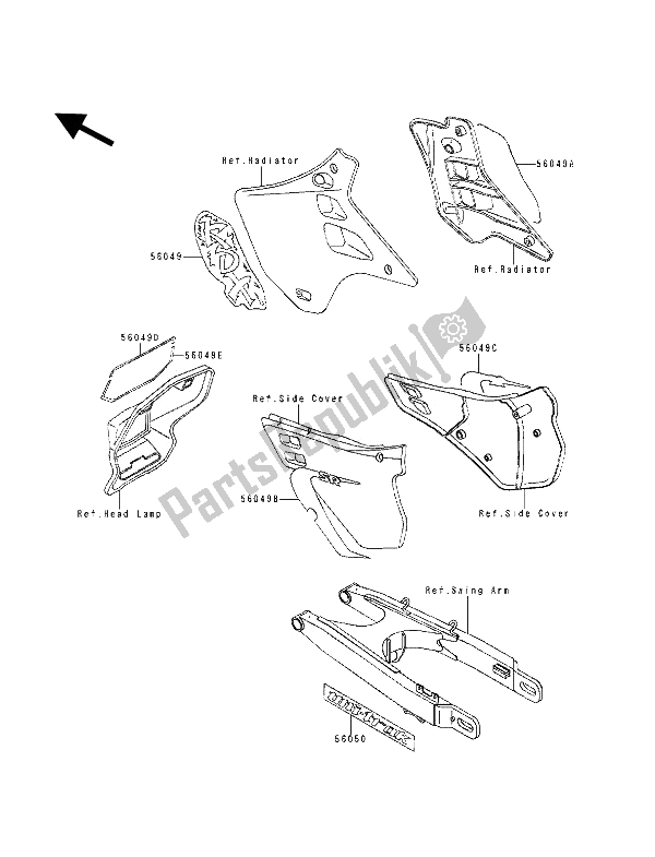 Alle onderdelen voor de Sticker (blauw) van de Kawasaki KDX 125 1990