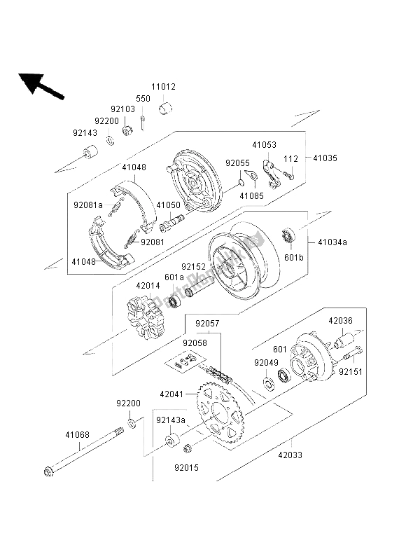 All parts for the Rear Hub of the Kawasaki Eliminator 125 2002