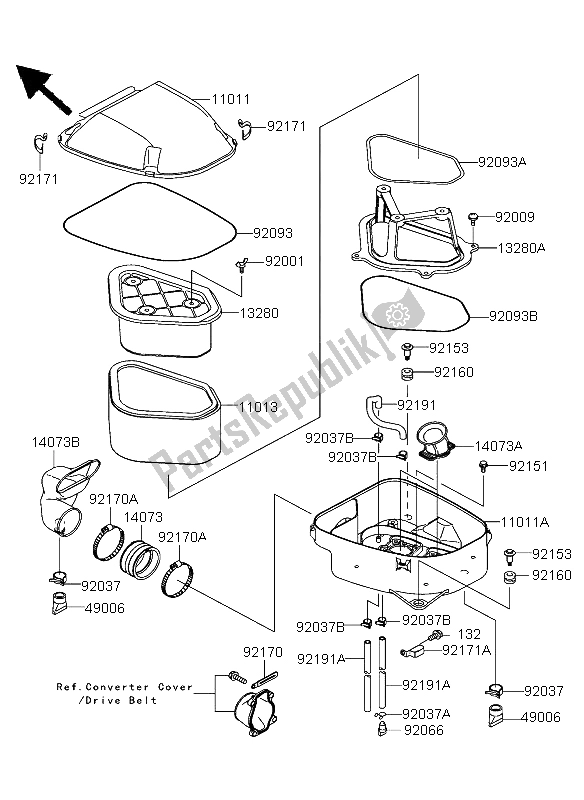 All parts for the Air Cleaner of the Kawasaki KFX 700 2004