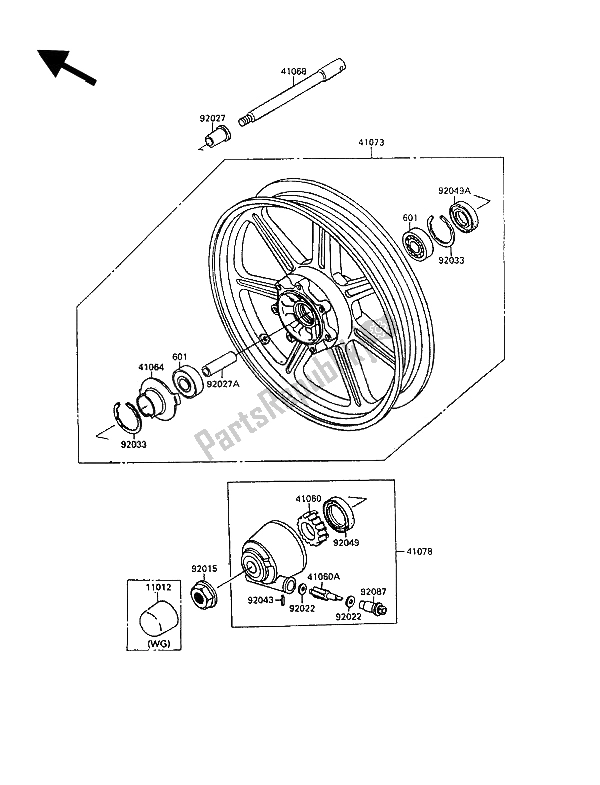 All parts for the Front Hub of the Kawasaki EN 500 1990