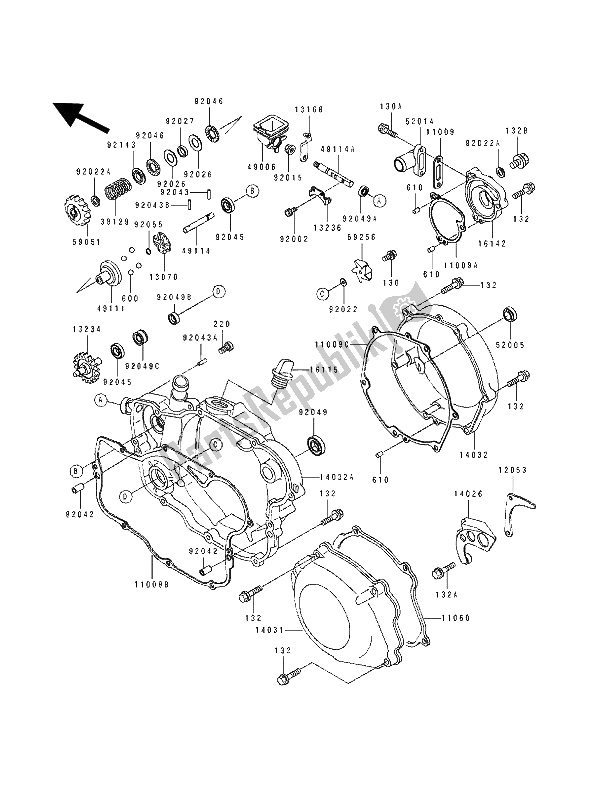 All parts for the Engine Cover of the Kawasaki KDX 250 1992