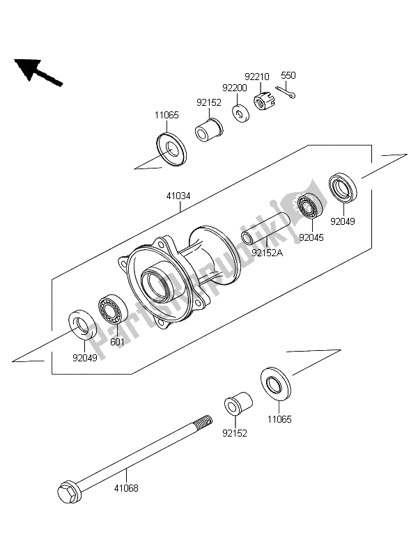 All parts for the Front Hub of the Kawasaki KX 65 2012