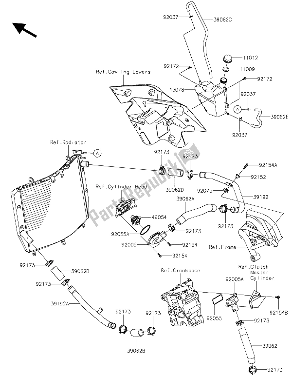 Tutte le parti per il Tubo Dell'acqua del Kawasaki Ninja H2 1000 2015