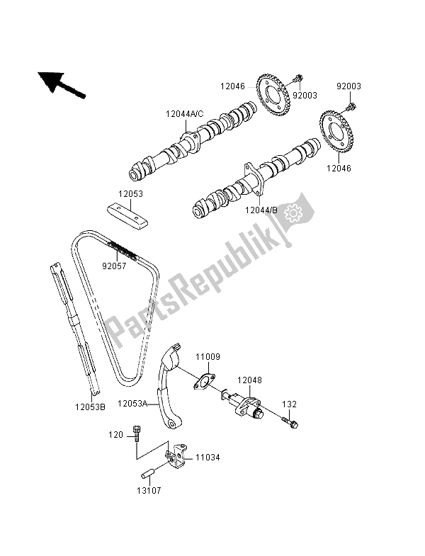 All parts for the Camshaft & Tensioner of the Kawasaki ZZR 600 1995