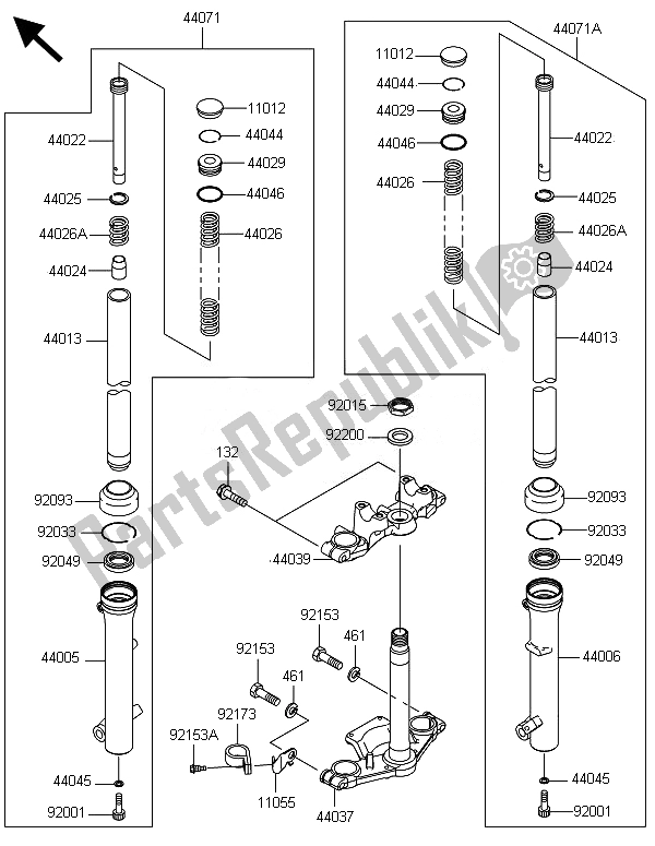 Toutes les pièces pour le Fourche Avant du Kawasaki KLX 110 2014