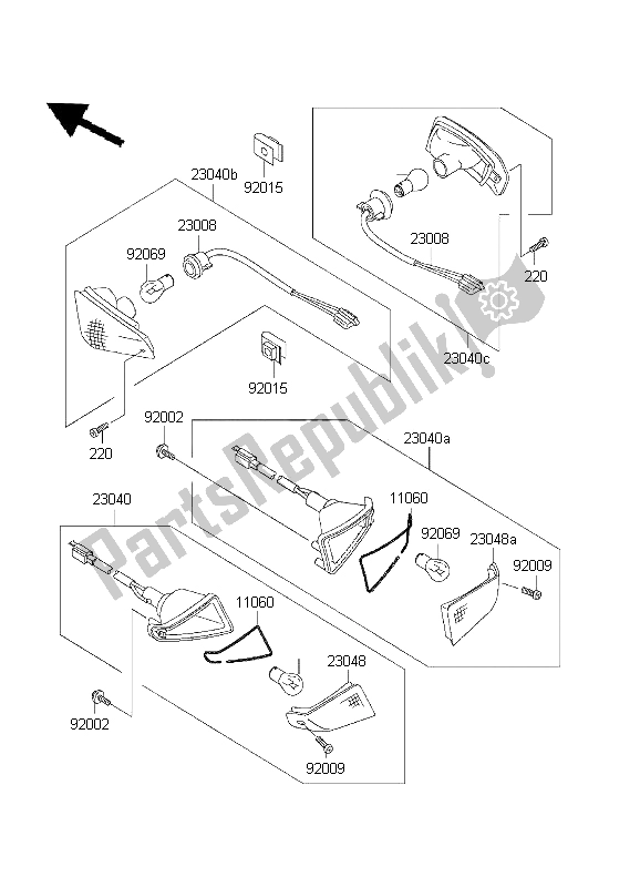 Todas as partes de Sinais De Mudança do Kawasaki ZZ R 600 2001