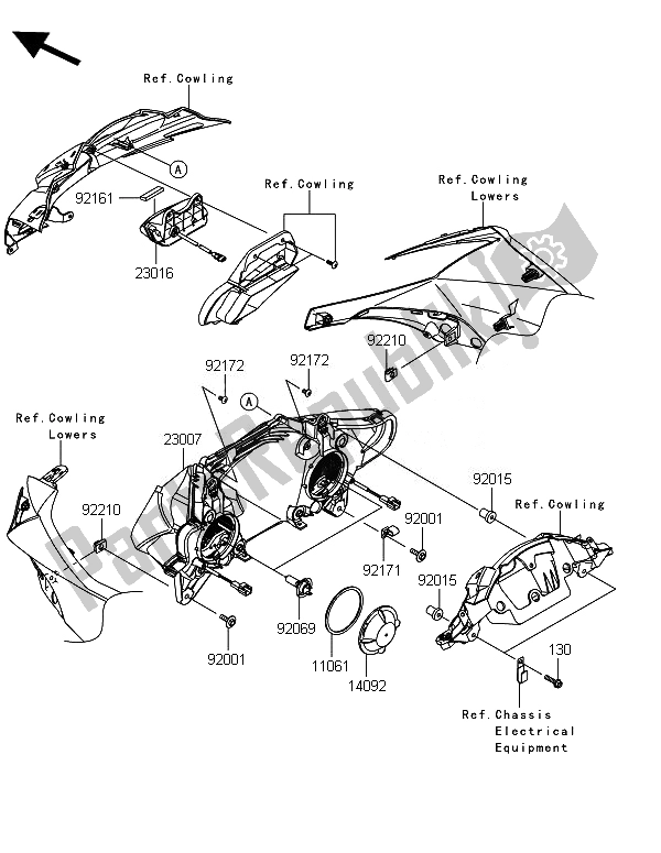 All parts for the Headlight(s) of the Kawasaki Ninja ZX 10R 1000 2014