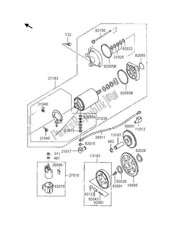 All parts for the Starter Motor of the Kawasaki GPX 600R 1995