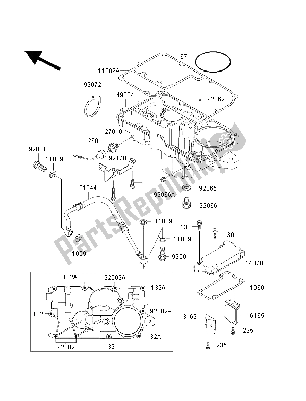 All parts for the Breather Cover & Oil Pan of the Kawasaki ZRX 1100 1998