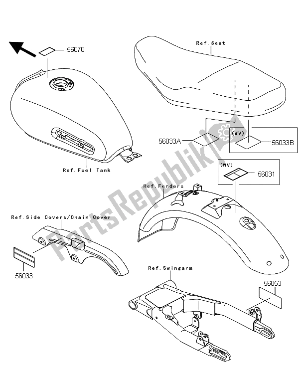 All parts for the Labels of the Kawasaki W 800 2012