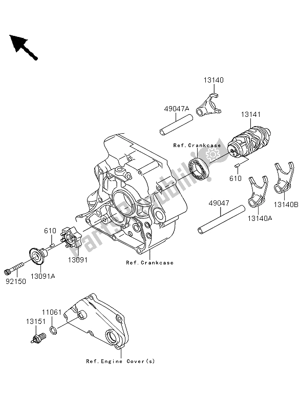All parts for the Gear Change Drum & Shift Fork of the Kawasaki KLX 250 2011