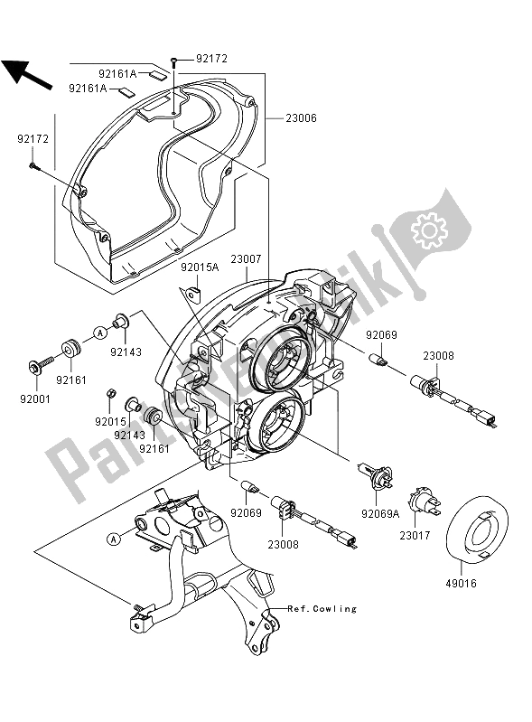 All parts for the Headlight of the Kawasaki Versys ABS 650 2009