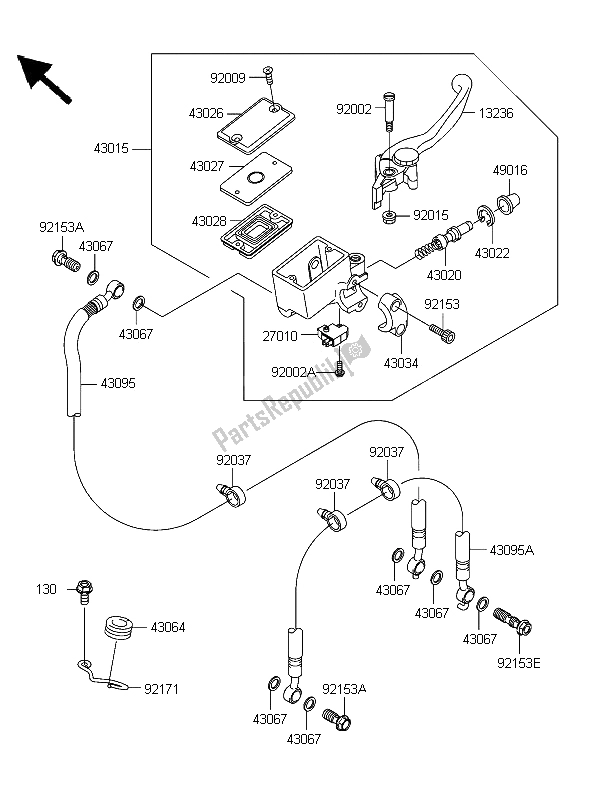 All parts for the Front Master Cylinder of the Kawasaki Z 1000 2006