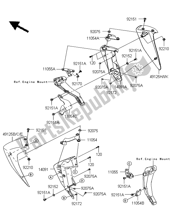 All parts for the Cowling Lowers of the Kawasaki Z 750 2012