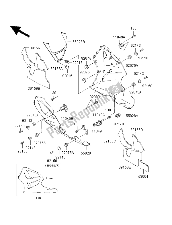 Todas as partes de Capota Abaixa do Kawasaki Ninja ZX 7 RR 750 1997