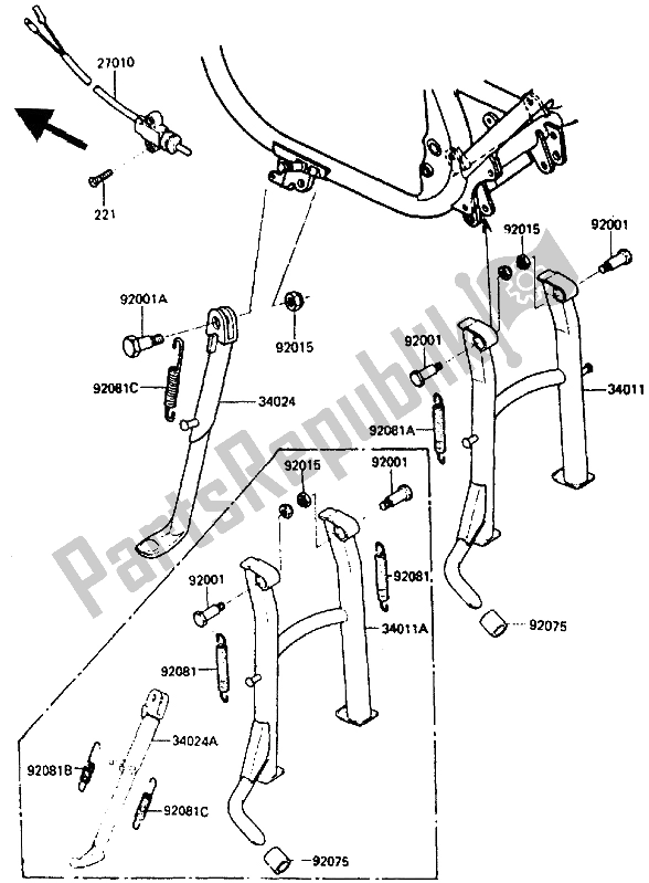 All parts for the Stand of the Kawasaki GPZ 400A 1985