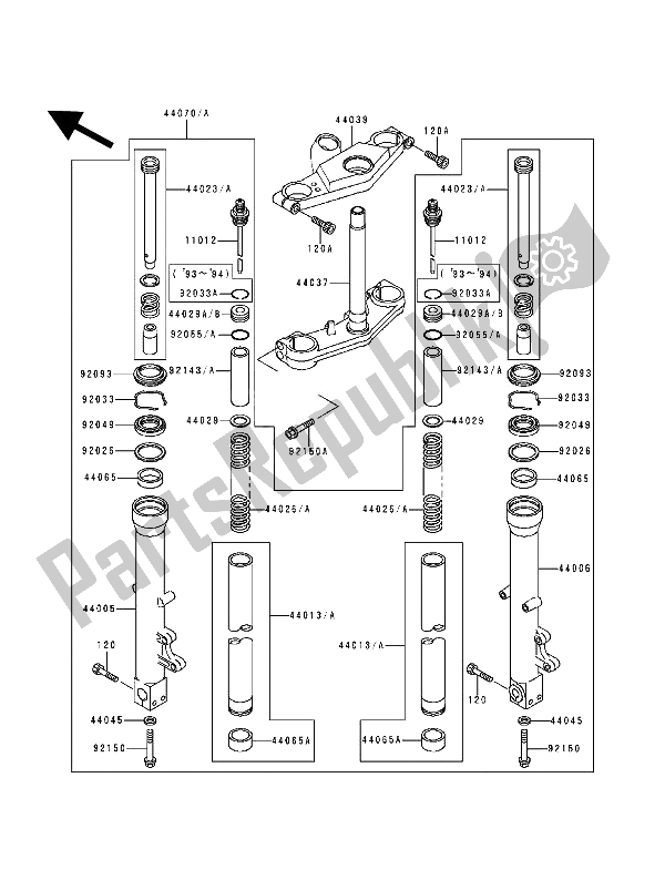 All parts for the Front Fork of the Kawasaki ZZ R 600 1994