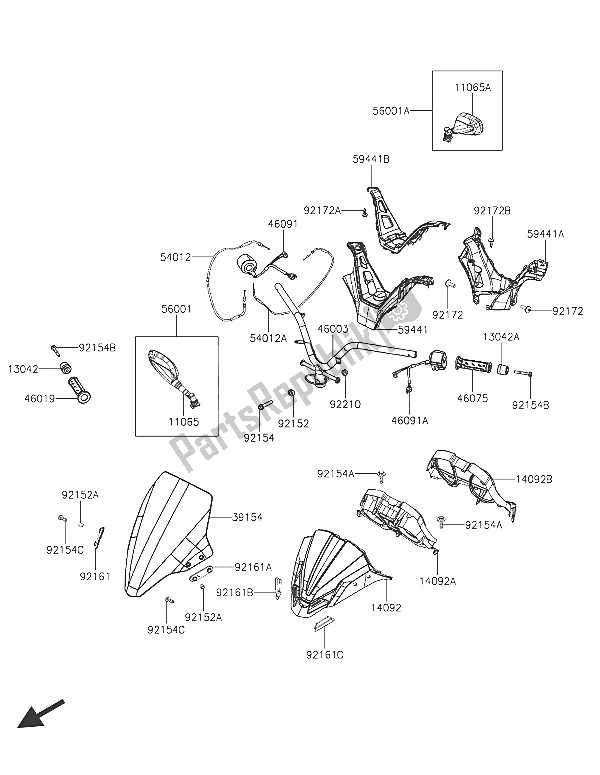 All parts for the Handlebar of the Kawasaki J 125 2016