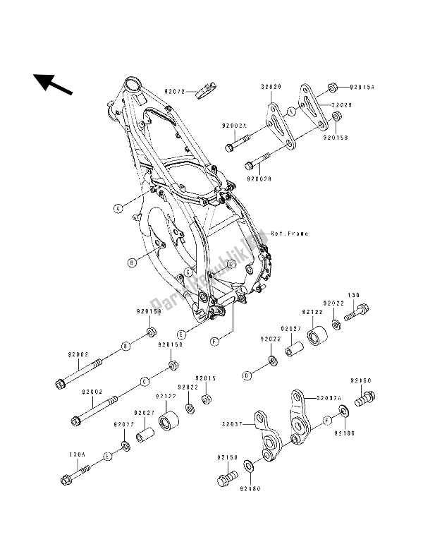 All parts for the Frame Fittings of the Kawasaki KX 125 1993