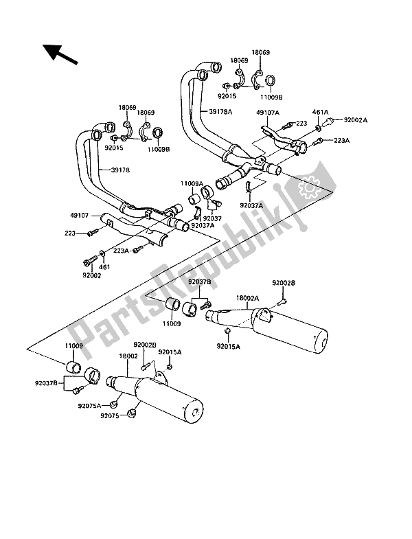 All parts for the Muffler(s) of the Kawasaki 1000 GTR 1987