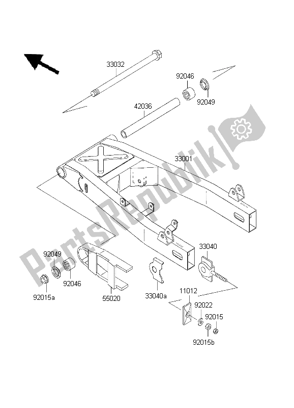 All parts for the Swingarm of the Kawasaki ER 5 500 2001