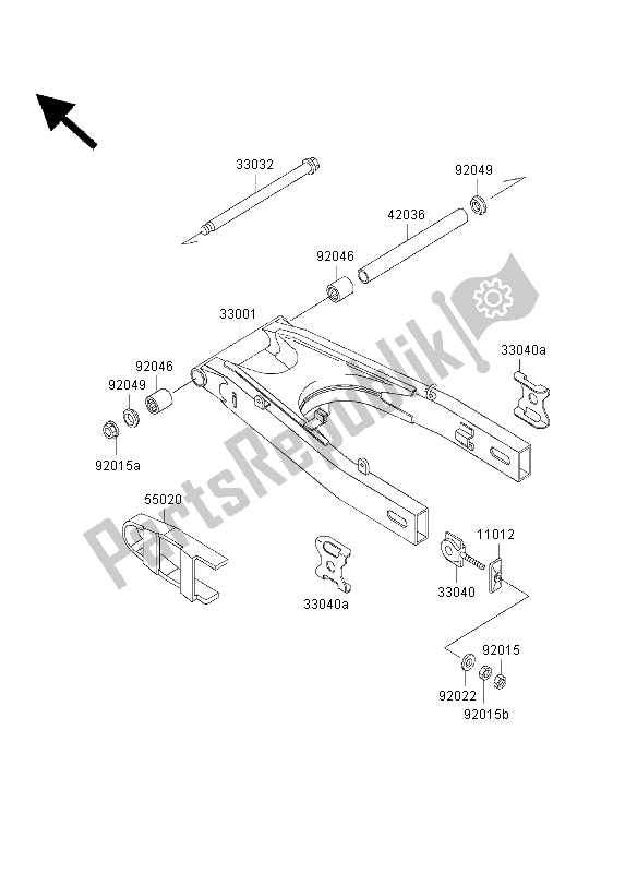 All parts for the Swingarm of the Kawasaki GPZ 500S 2003