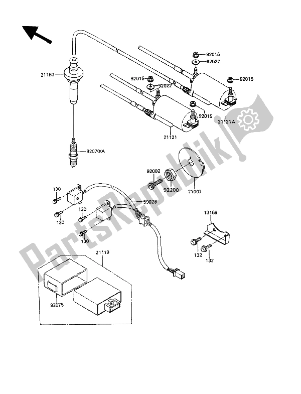 All parts for the Ignition Coil of the Kawasaki GPZ 900R 1993