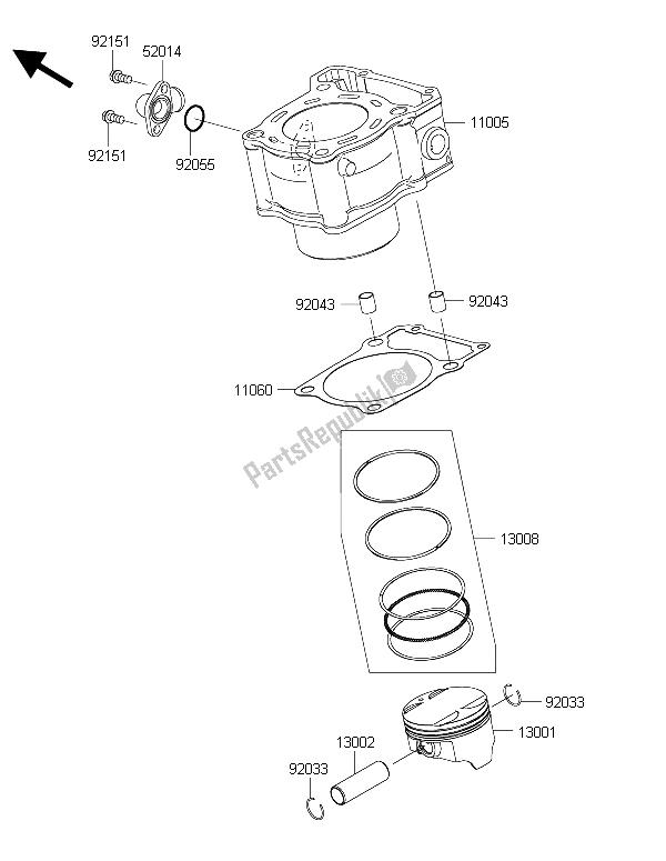 All parts for the Cylinder & Piston(s) of the Kawasaki Ninja 250 SL 2015