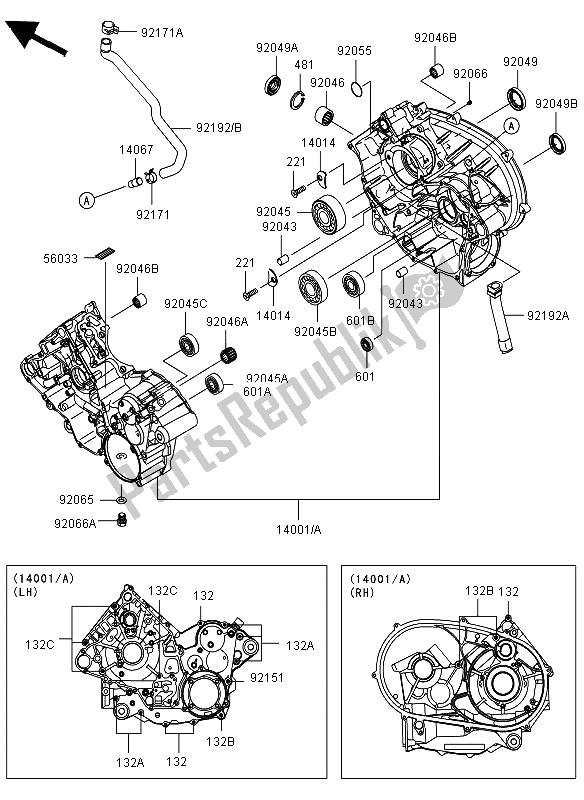 All parts for the Crankcase of the Kawasaki KVF 650 4X4 2012