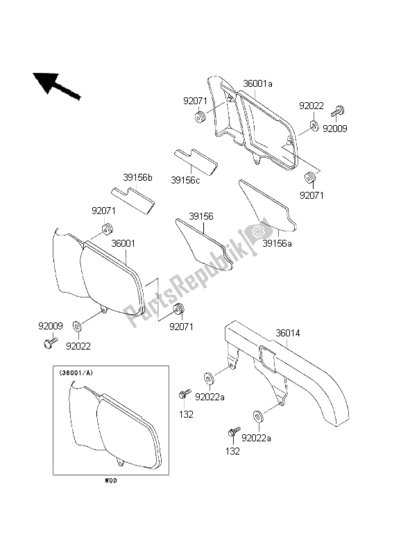 All parts for the Side Covers & Chain Cover of the Kawasaki EL 252 2001