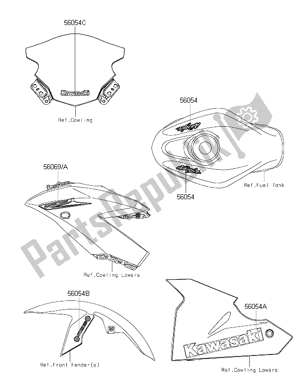 Alle onderdelen voor de Stickers (groen) (wit) van de Kawasaki Ninja 250 SL ABS 2015