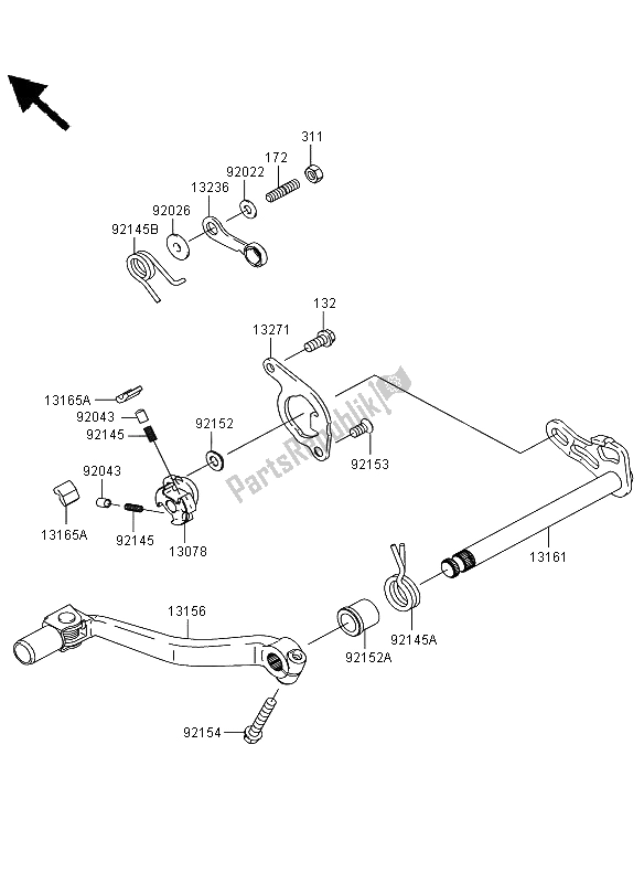 All parts for the Gear Change Mechanism of the Kawasaki KLX 450R 2011