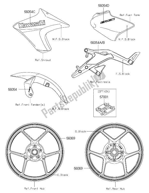 Todas as partes de Decalques (c. L. Verde) do Kawasaki ER 6N ABS 650 2015