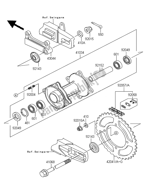 All parts for the Rear Hub of the Kawasaki KX 85 SW LW 2007