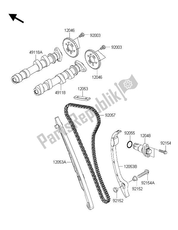 Alle onderdelen voor de Nokkenas (sen) En Spanner van de Kawasaki ER 6N 650 2015