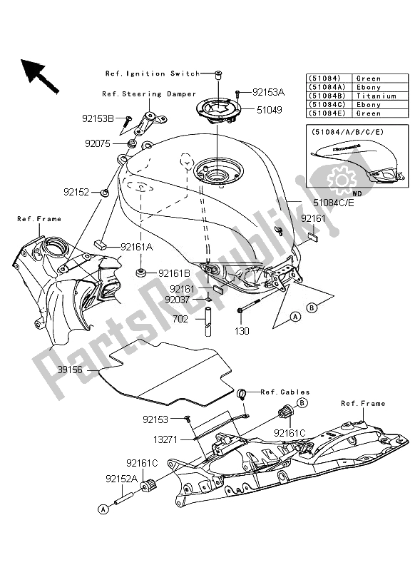 Todas as partes de Tanque De Combustível do Kawasaki Ninja ZX 10R 1000 2007