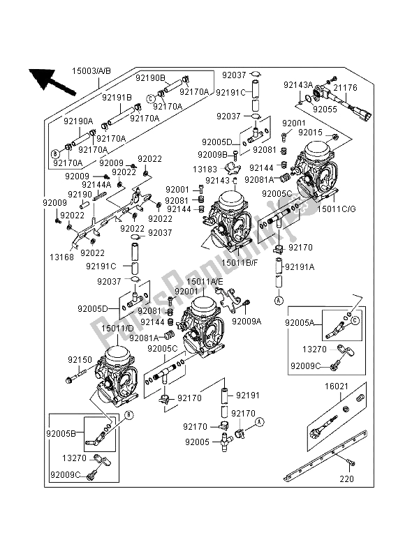 All parts for the Carburetor ( Zx900ce026341) of the Kawasaki Ninja ZX 9R 900 1999