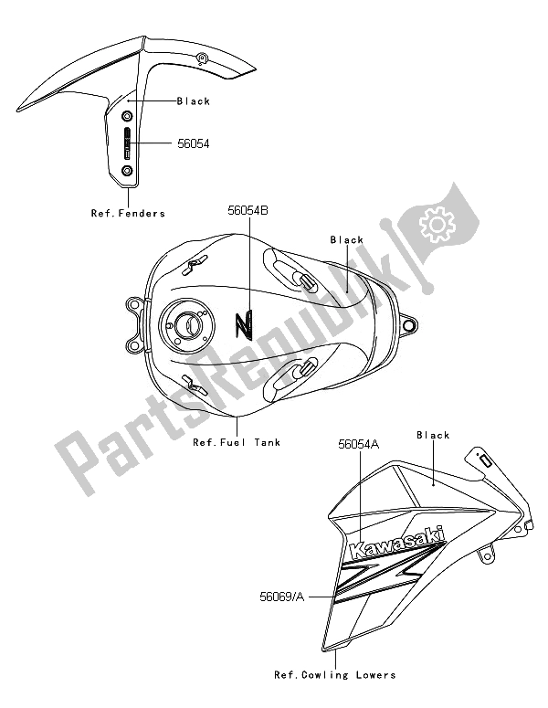 All parts for the Decals (p. F. S. White) of the Kawasaki Z 800 ABS DEF 2014