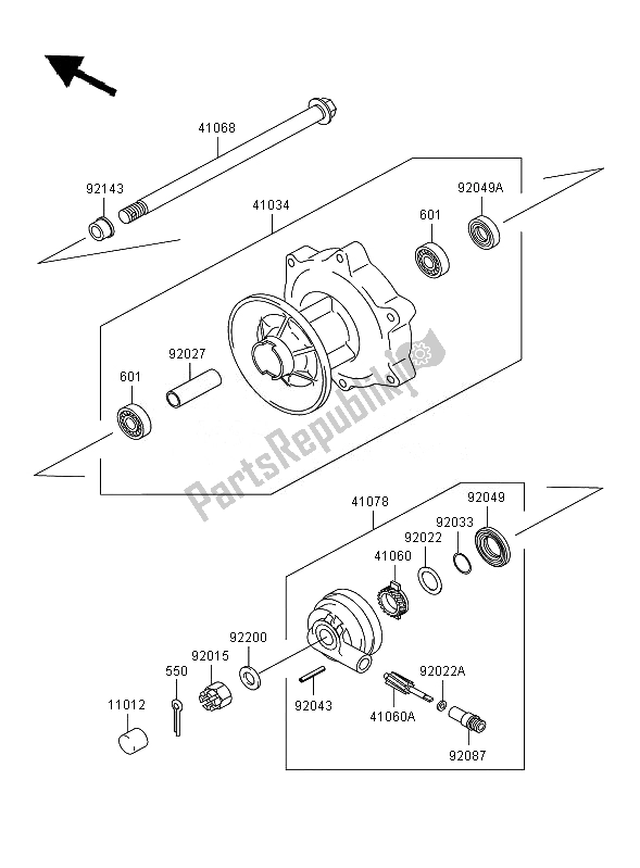 All parts for the Front Hub of the Kawasaki Eliminator 125 2007