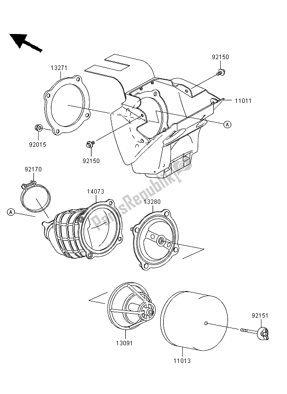 All parts for the Air Cleaner of the Kawasaki KX 65 2013