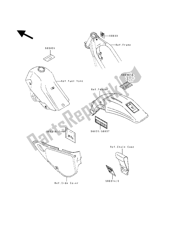 All parts for the Label of the Kawasaki KDX 250 1992
