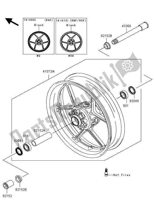 Toutes les pièces pour le Moyeu Avant du Kawasaki Ninja ZX 6R 600 2009