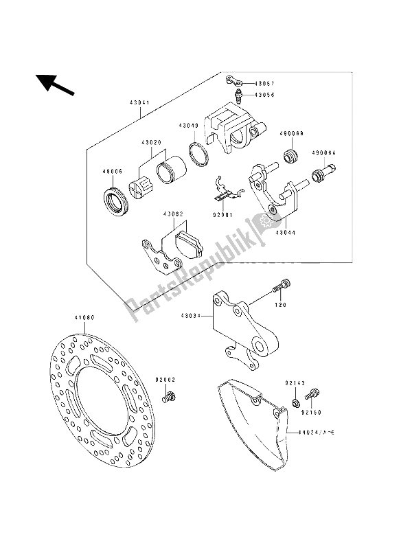 All parts for the Rear Brake of the Kawasaki KLE 500 1992