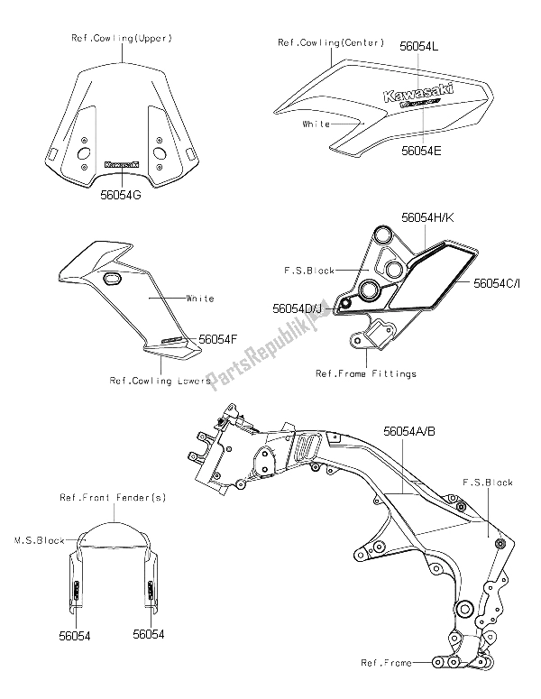 Alle onderdelen voor de Stickers (wit) van de Kawasaki Versys 1000 2015