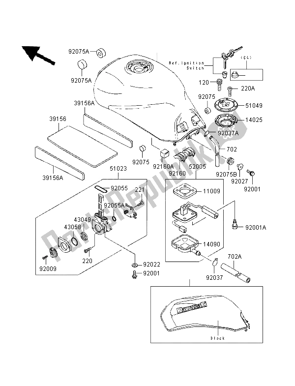 All parts for the Fuel Tank of the Kawasaki GPZ 1100 ABS 1996