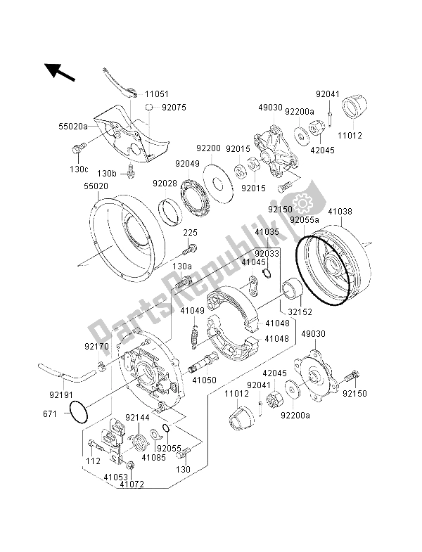 All parts for the Rear Hub of the Kawasaki KVF 300 2001