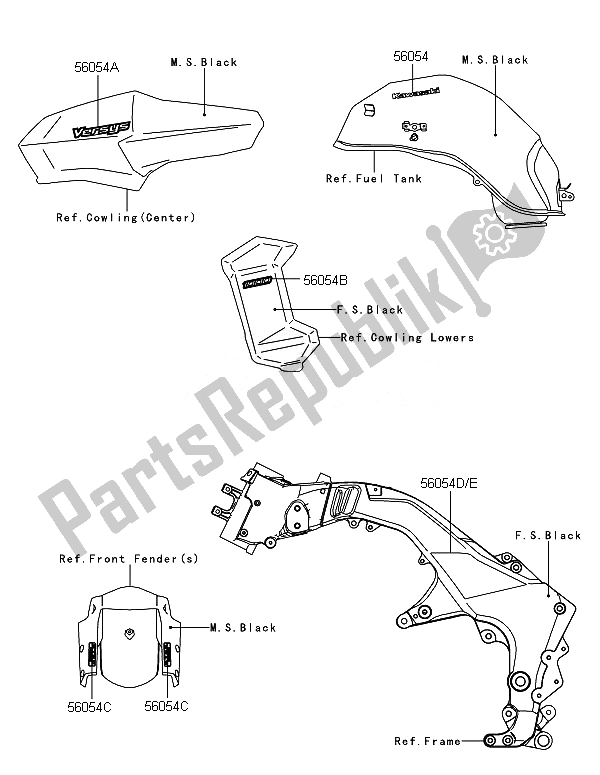 Tutte le parti per il Decalcomanie (nero) del Kawasaki Versys 1000 2014