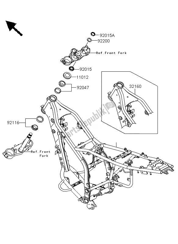 Alle onderdelen voor de Kader van de Kawasaki KLX 250 2010